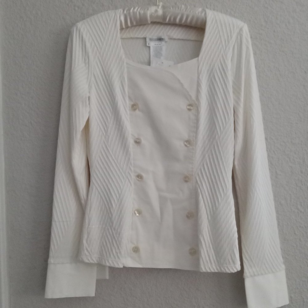 Nara Camicie Woman's White textured long sleeve shirt Italy size I ?